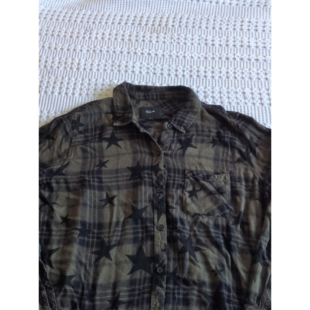 Rails Hunter Olive Jet Stars Flannel Sz Large Button Up Green Black Long Sleeve - Picture 2 of 10